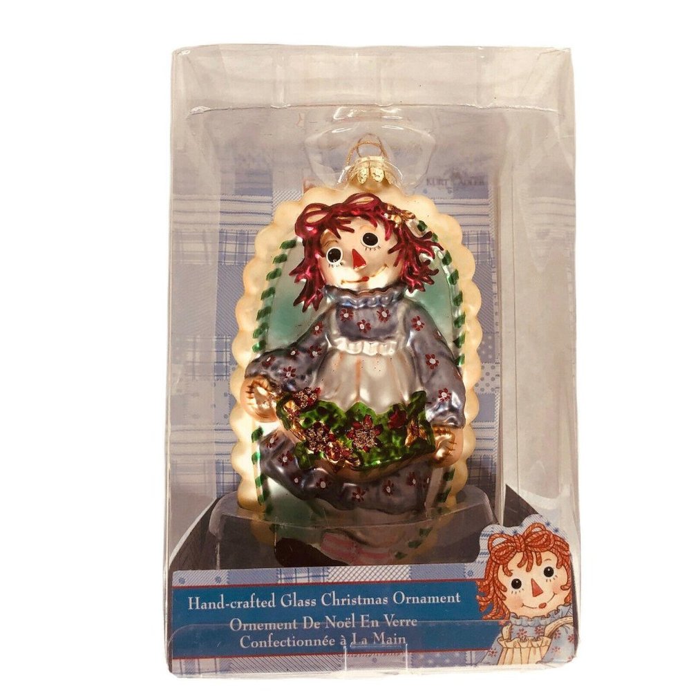 New Kurt Adler Raggedy Ann Christmas Tree Ornament Hand Crafted Glass In Box‎
